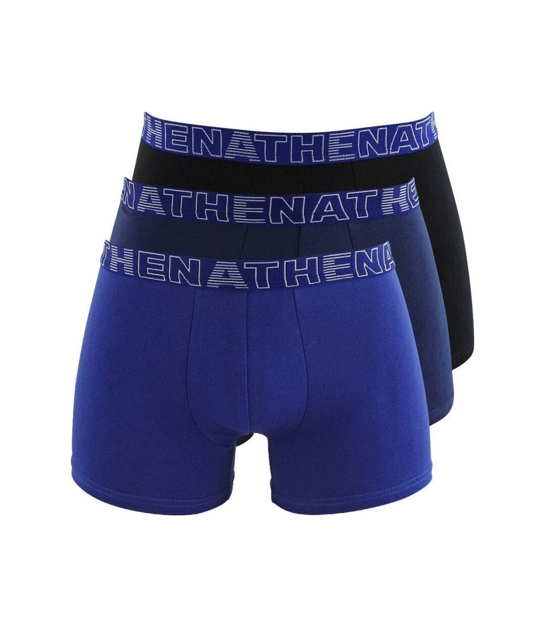 ATHENA Lot de 3 Boxers Homme Coton BASIC COLOR Noir Marine Bleu