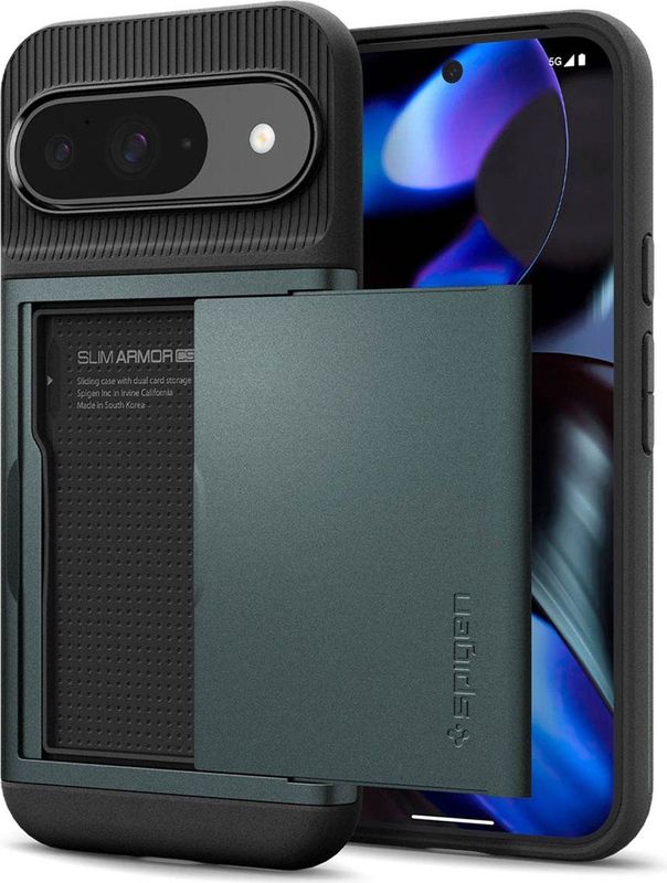 Spigen Slim Armor CS Hoesje Geschikt voor Google Pixel Pro Back Cover met Kaarthouder voor 2 Pasjes Groen