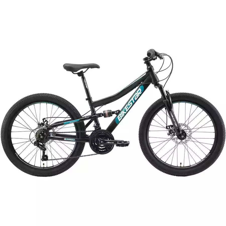 Bikestar Kinderrad Fully MTB Stahl 24 Zoll schwarz, grün