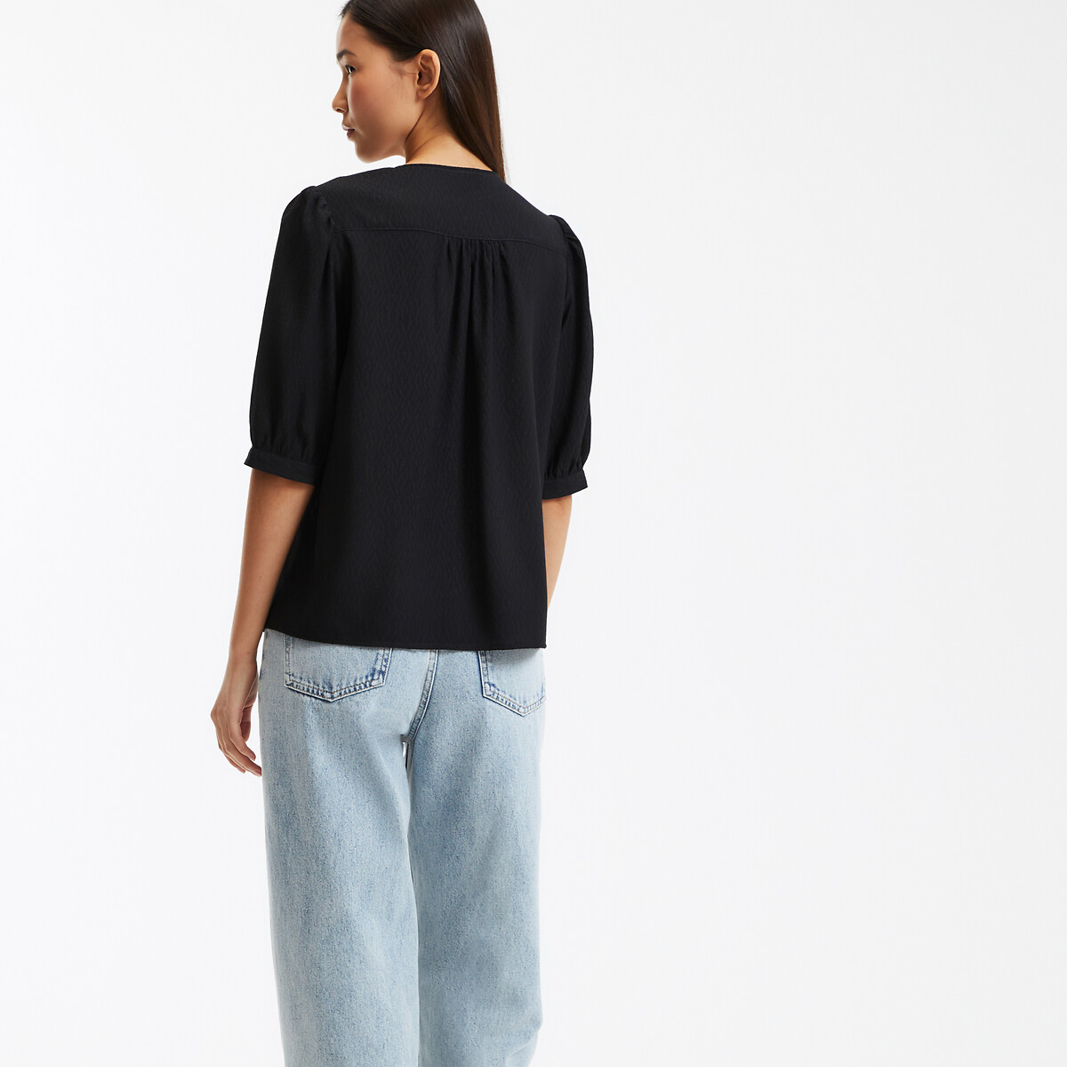 COLEÇÃO LA REDOUTE<br>Blusa fluida, decote em V, mangas curtas