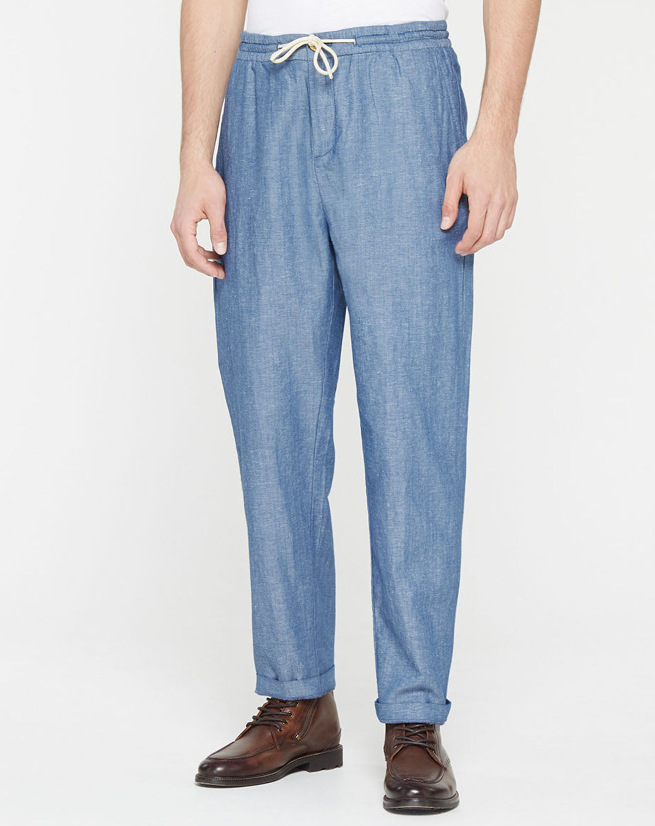 Scotch & Soda Pantalon en Coton bio & Lin Regular Fit élastique bleu