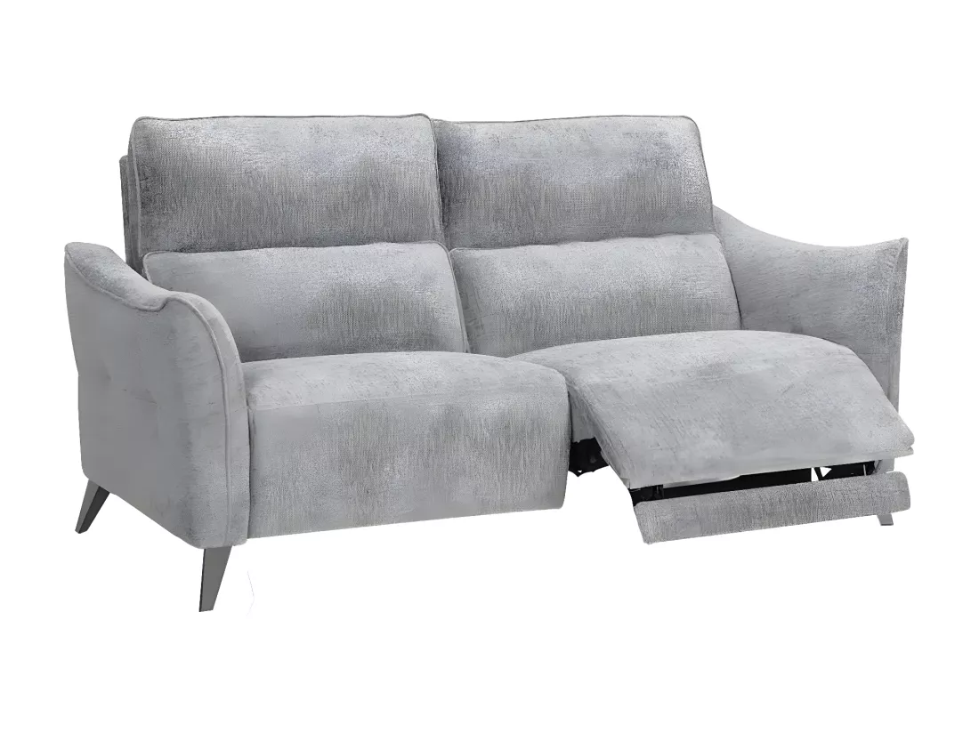 Canapé de relaxation électrique tissu chenillé doux et moelleux Bakay-Couleur Gris clair-3 places relax électrique
