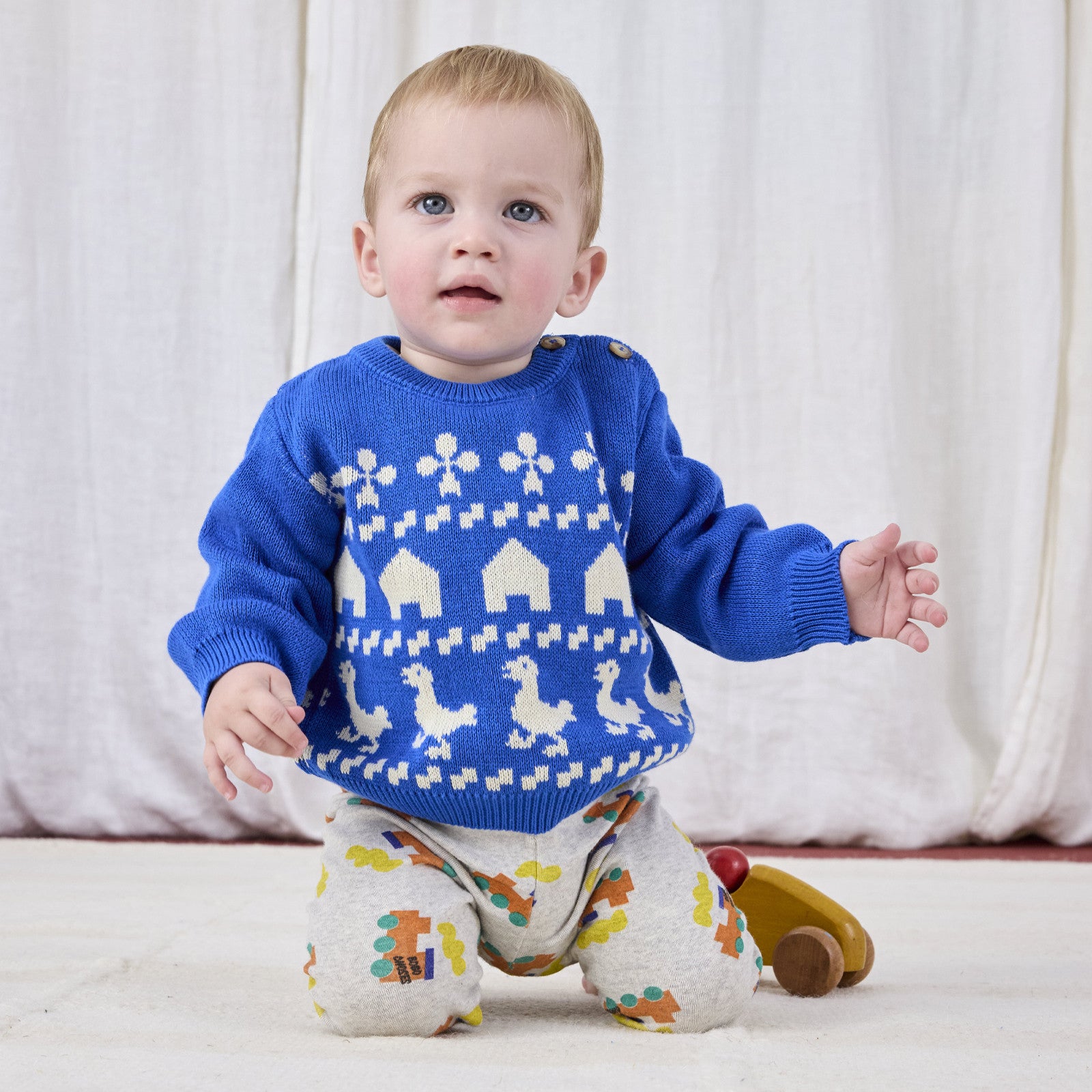 Baby Pullover Farm Jaquard Blue