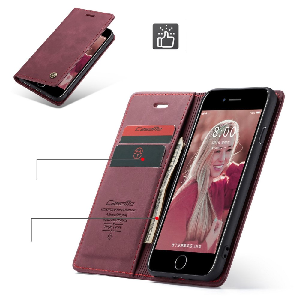 iPhone SE (2022/2020) / 8 / 7 / 6S Leder Tasche Flip Wallet Etui mit Kartenfächern - Dunkelrot