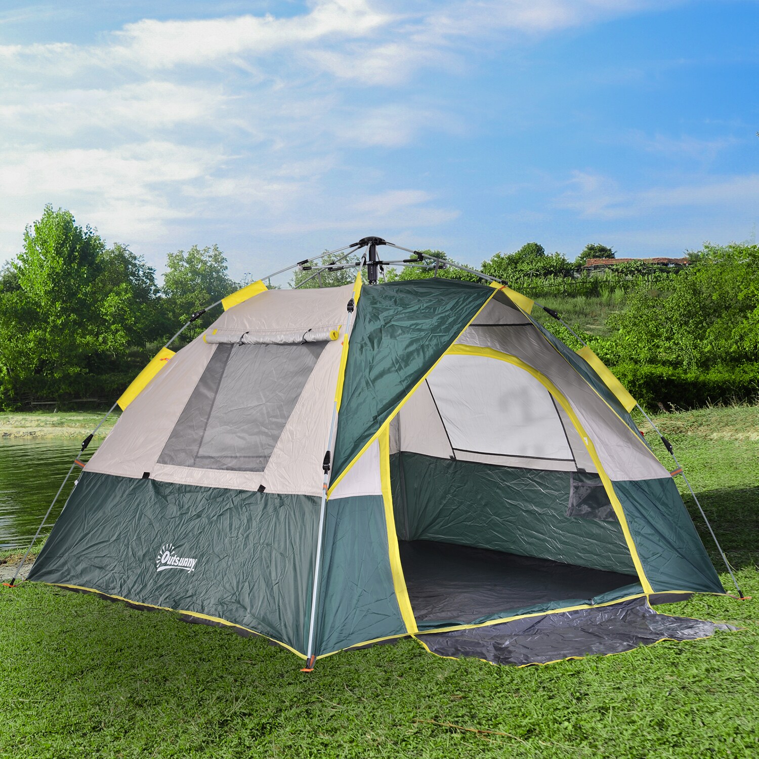 Outsunny Campingzelt für 3-4 Personen olivegrün 205 x 195 x 135 cm (LxBxH)