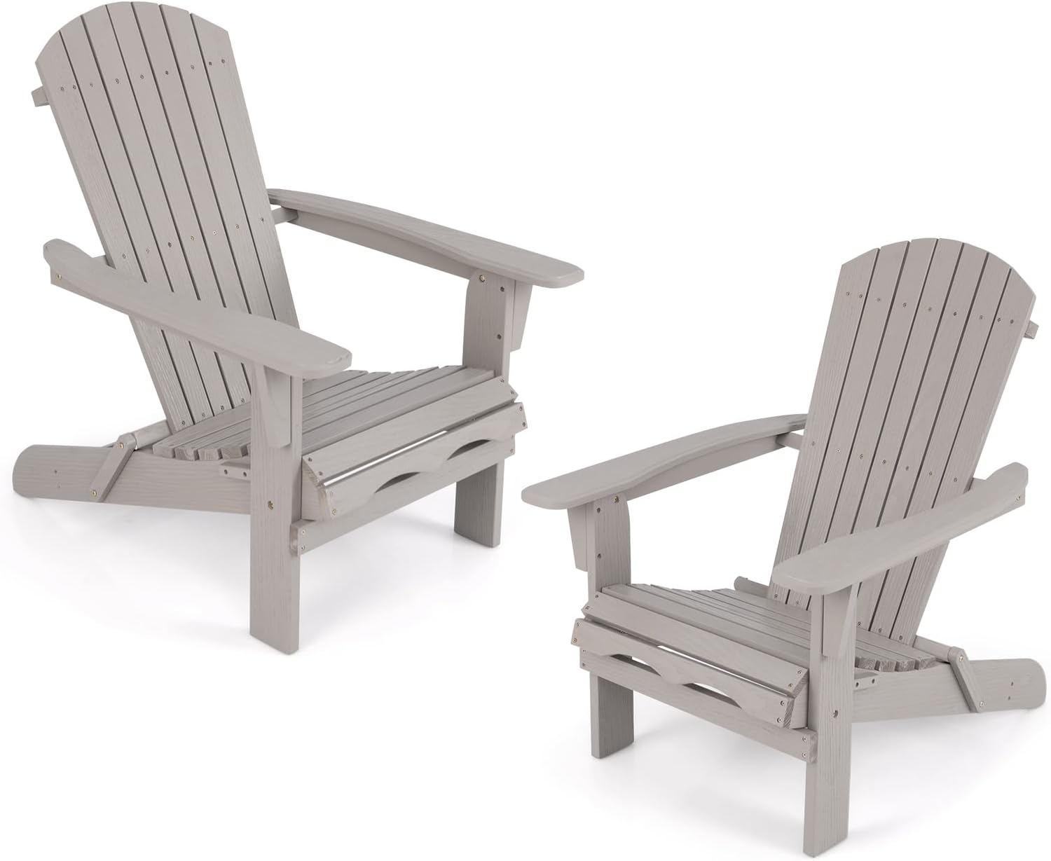 COSTWAY Adirondack Stuhl klappbar, 2er Set, Adirondack Chair aus Holz, Gartensessel mit hoher Rückenlehne & Breiten Armlehnen für Garten, Terrasse, 180 kg Tragfähigkeit (Grau)