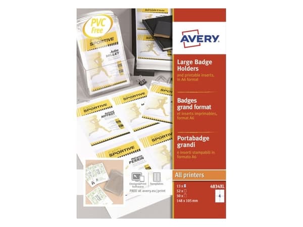 Avery 4834XL, Merkeholder, Polyester, Gjennomsiktig, FSC, 105 mm, 148 mm