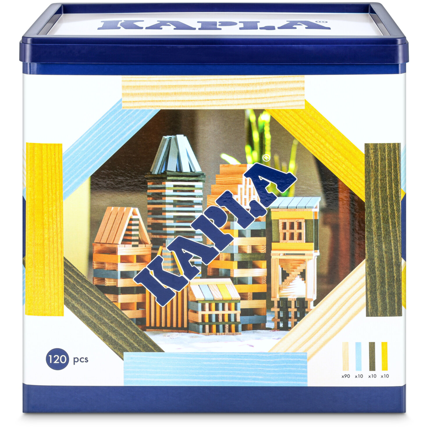 Kapla-Baukasten 120 Stück hellblau gelb & grün