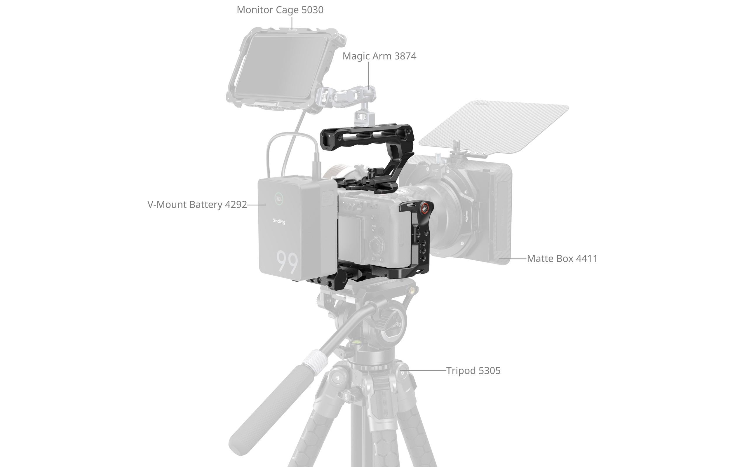 Advanced Cage Kit mit Batterieplatte für Sony FX2 5590<br>Bietet umfassenden Schutz und zahlreiche Befestigungsmöglichkeiten