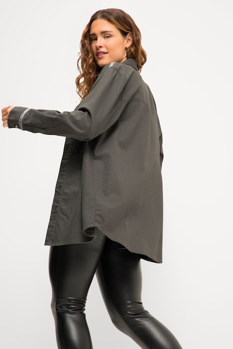 Hemd, oversized, Glitzer Zierbänder, Hemdkragen, Langarm