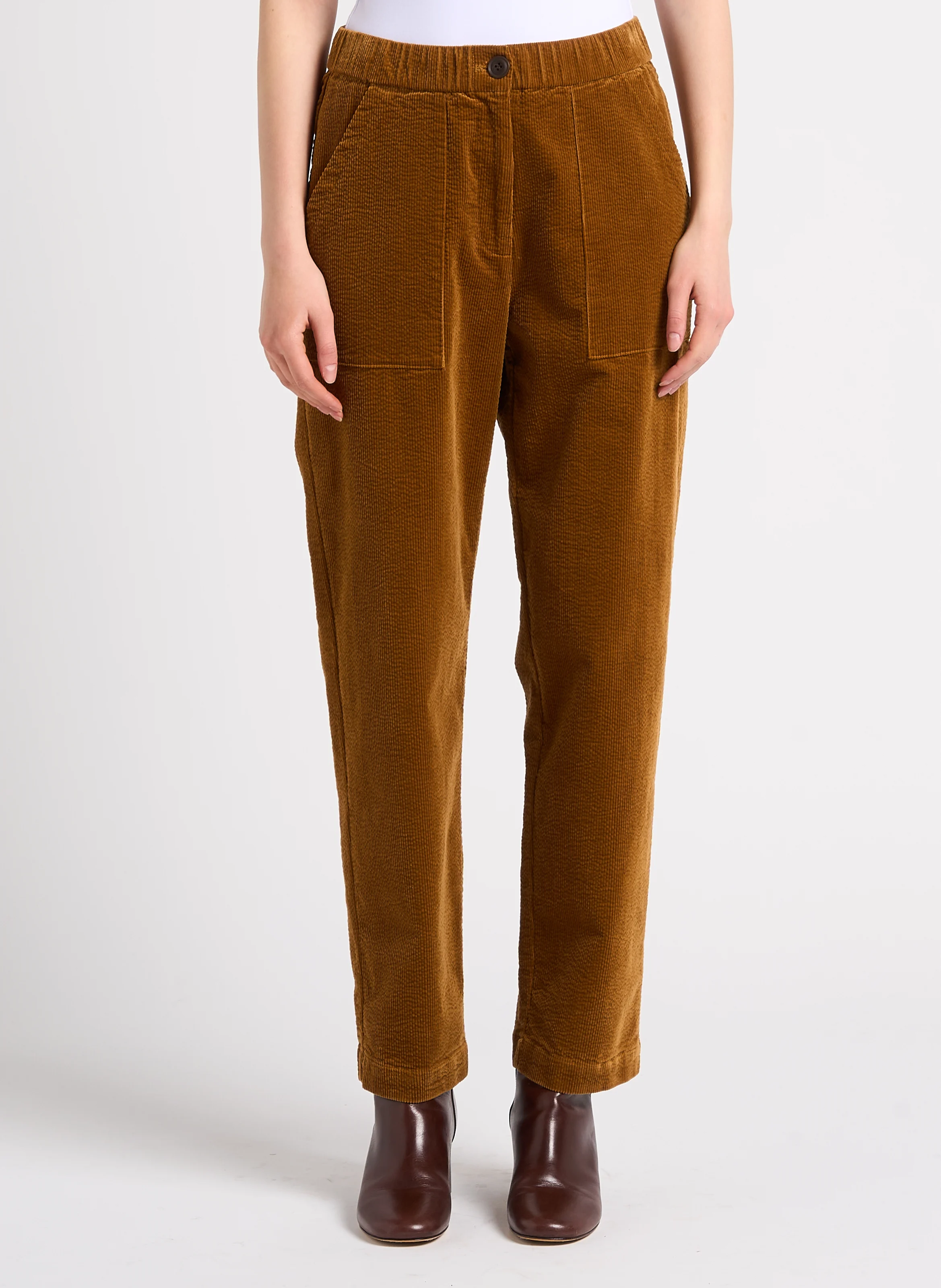 Pantalon carotte en coton mélangé | Marron