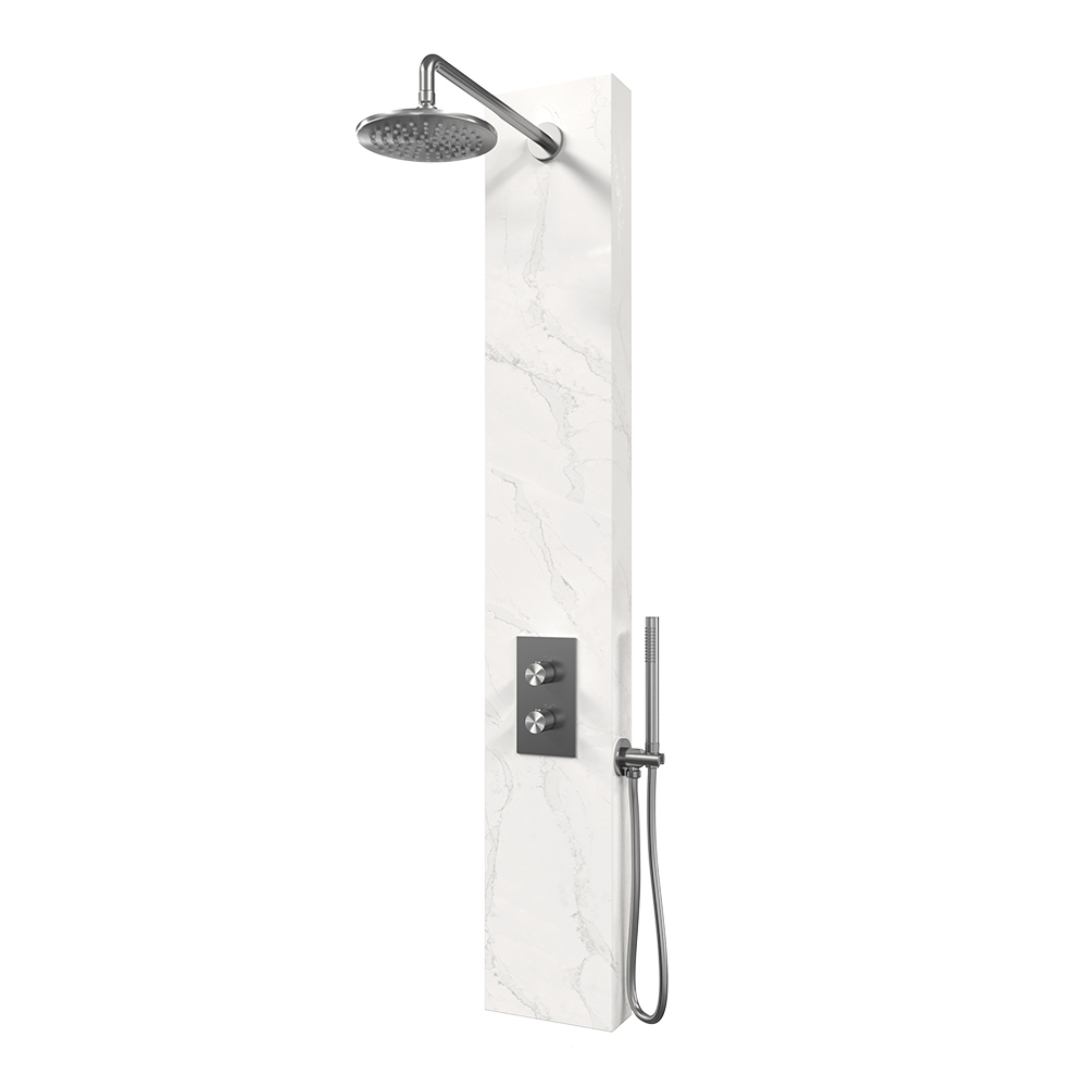 Brauer Brushed Edition thermostatisch douchepaneel calacatta gold met 20cm hoofddouche en staafhanddouche RVS geborsteld PVD
