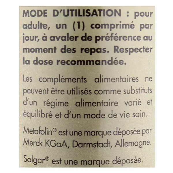 Solgar Metafolin - Vitamina B9 400 µg 50 comprimidos