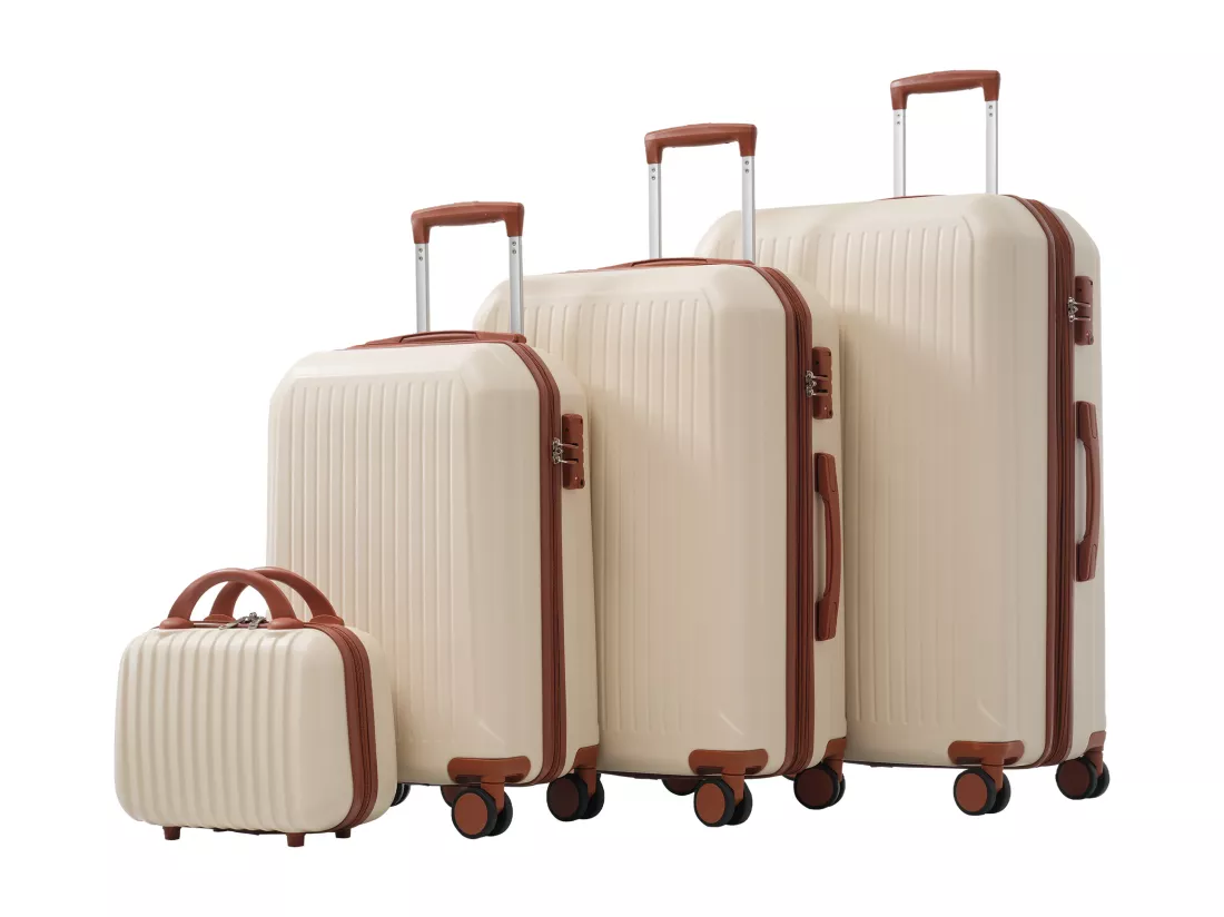 Bagage à main de 4 pièces 14&20&24&28 pouces– bagage à coque rigide - Avec poignées télescopiques en métal - blanc