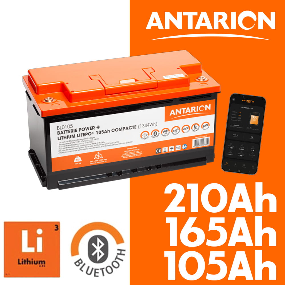 Batterie Lithium 12V 105-165-210 Ah Bluetooth Power Plus ANTARION