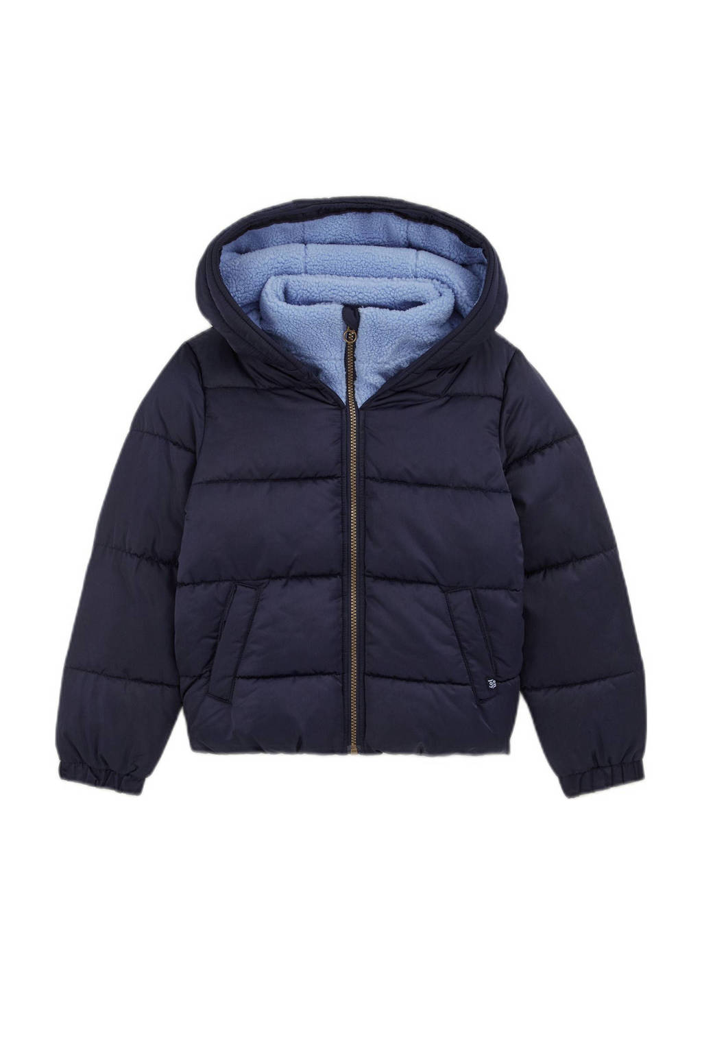 WE Fashion gewatteerde winterjas donkerblauw/lichtblauw