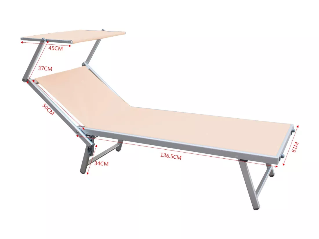 Chaise Longue Rebecca Mobili Jambul 38x186x61 Aluminium Polyester Beige Moderne