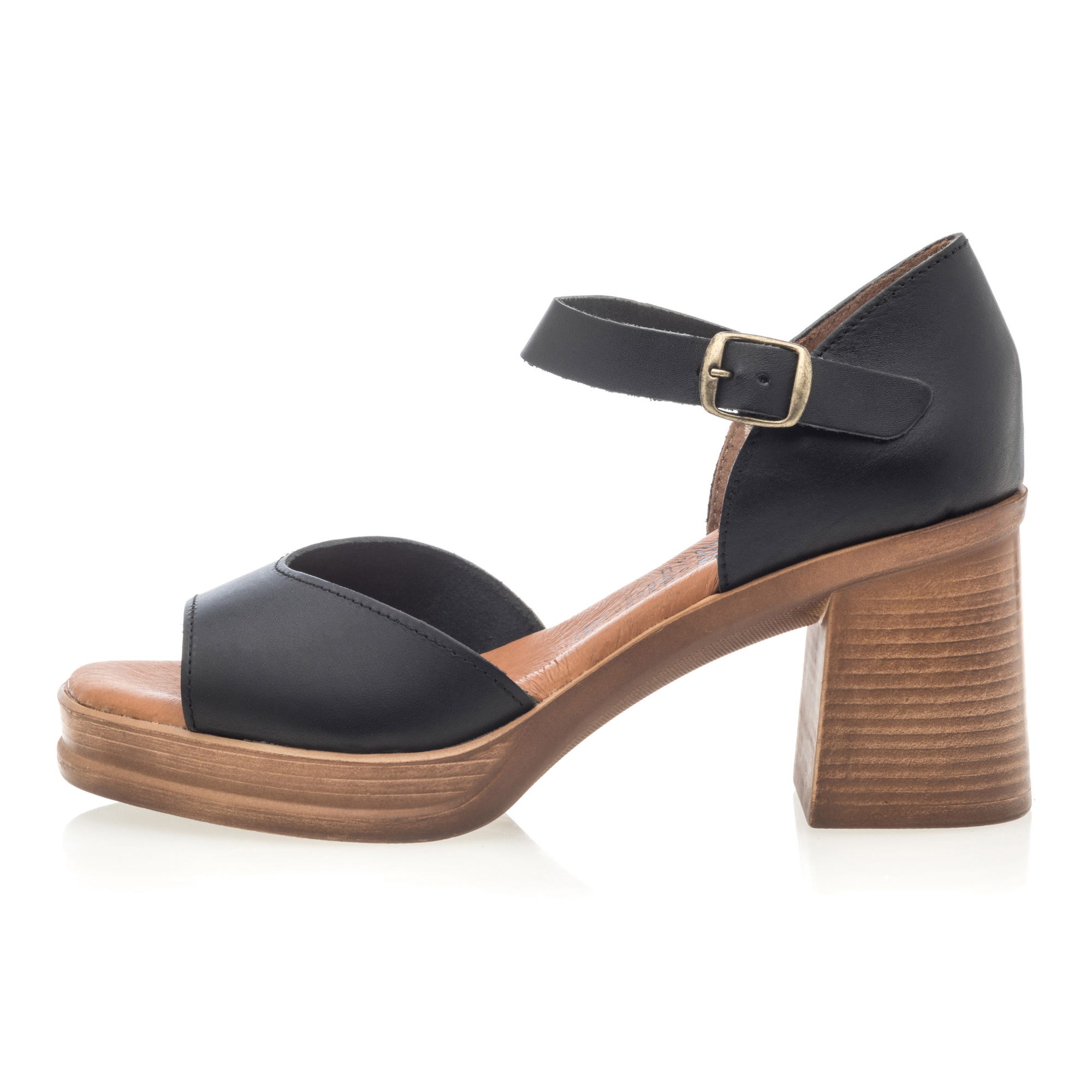 Nu-pieds à talon Femme en cuir noir