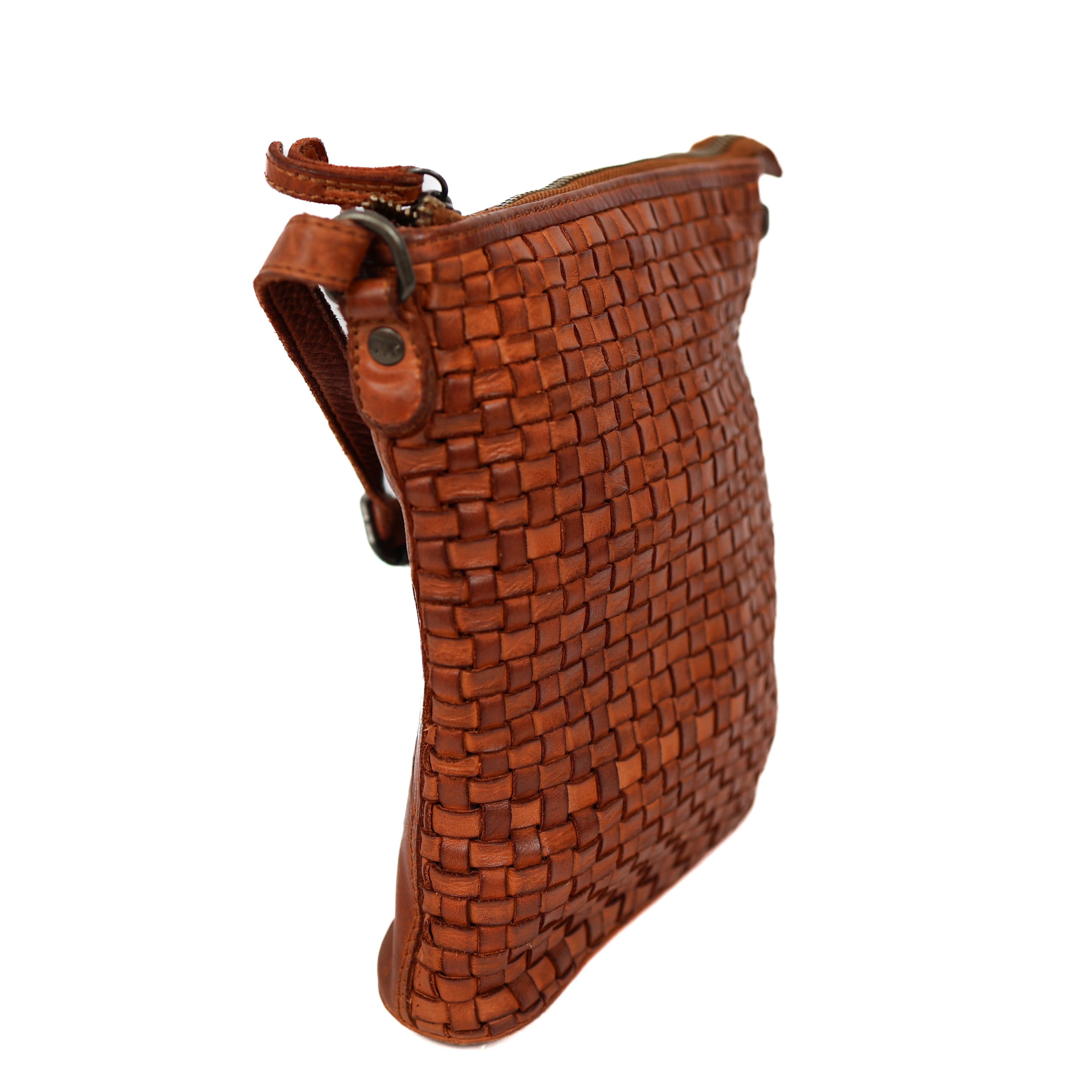 Klein schoudertasje 'Giulia' gevlochten cognac COGNAC