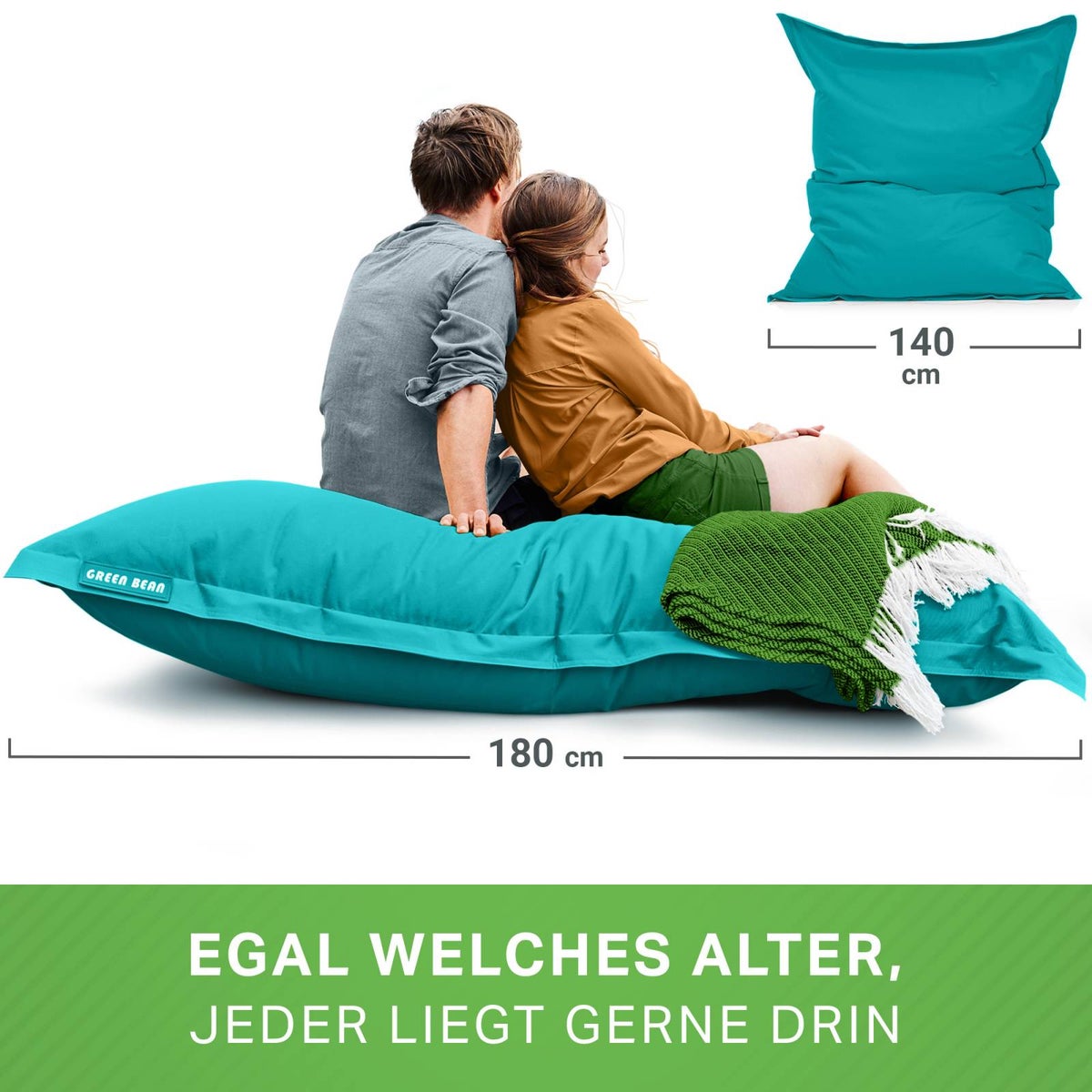 Groene Bonen Zitzak 120x160cm 270 Liter Kinderen & Volwassenen Zitzak EPS Kralenvulling Reuze Zitzak Grote Buitenligstoel Kussen Wasbaar Weerbestendig Ligstoel Zitkussen Vloerkussen Turquoise