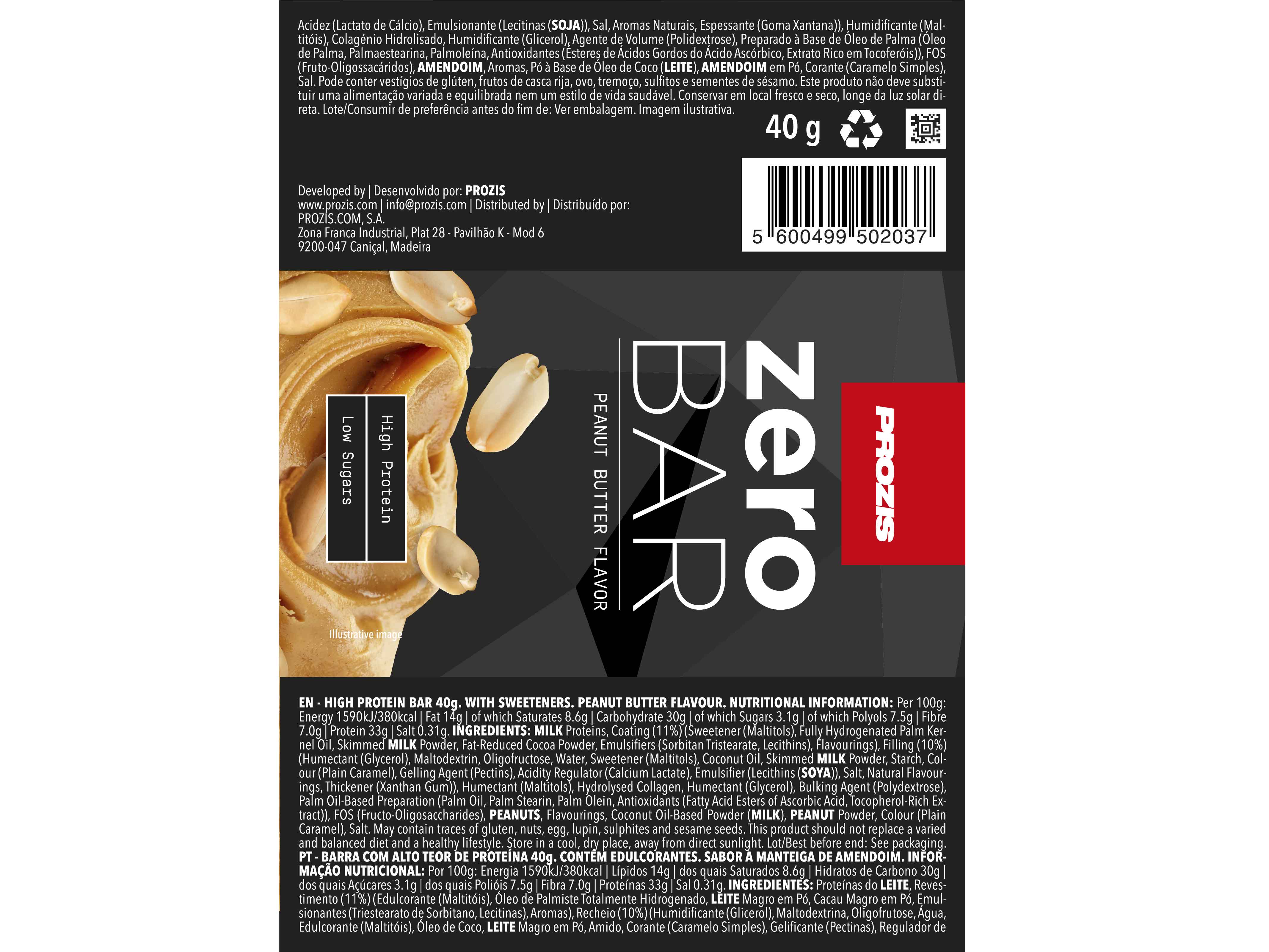 BARRA PROZIS ZERO BAR MANTEIGA AMENDOIM 40G