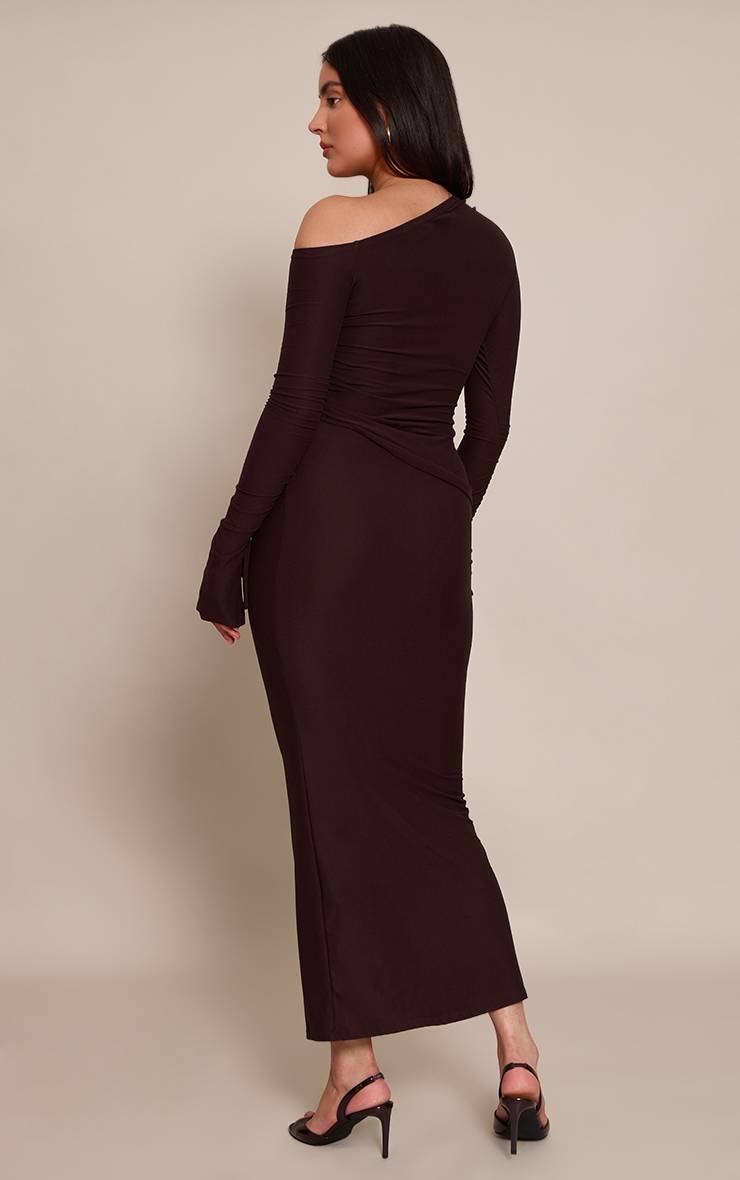 Marron Foncé Jupe Longue À Panneaux Asymétriques Toucher Doux