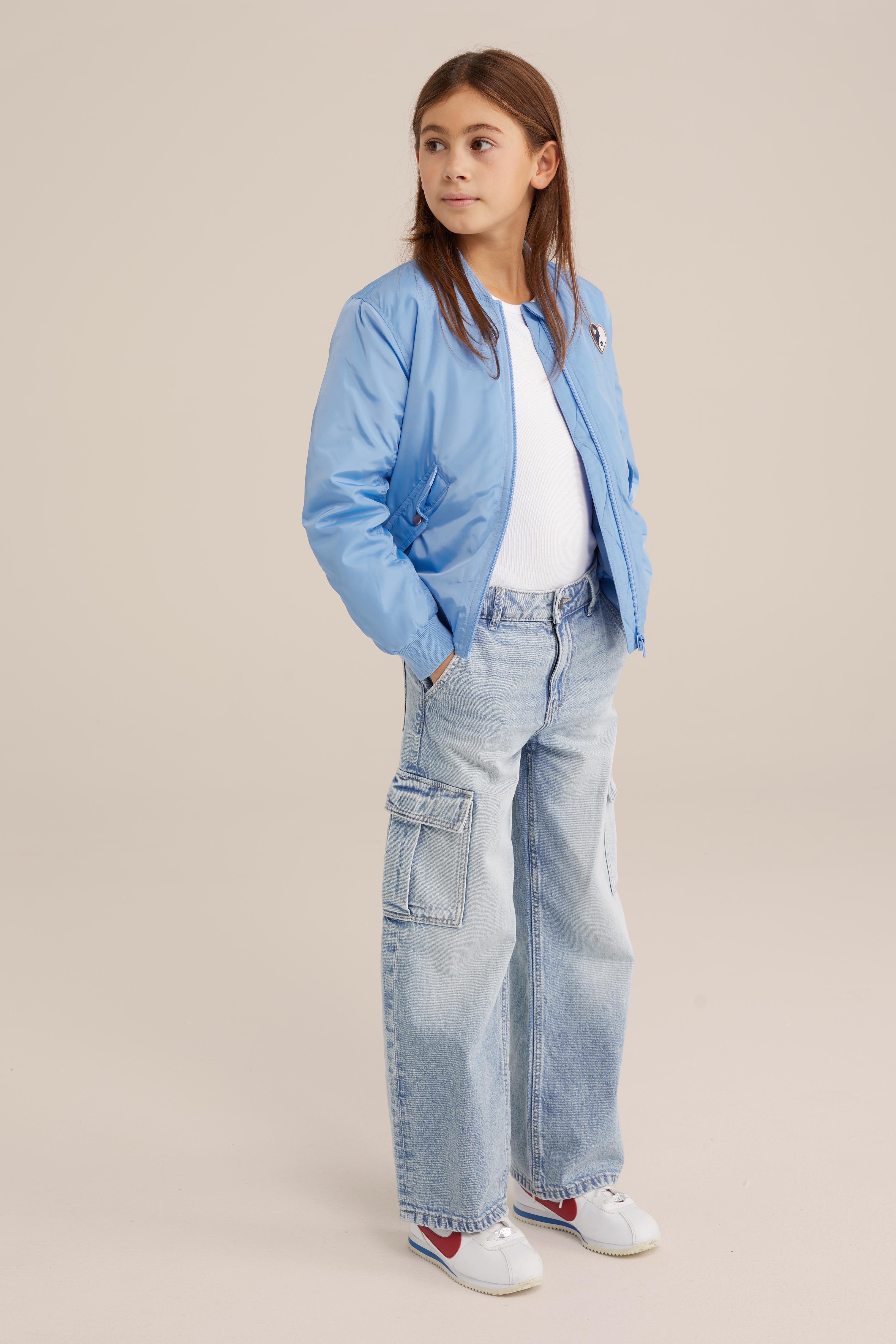 Meisjes wide leg jeans met cargozakken Blue Ridge Lichtblauw