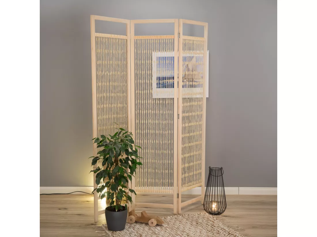 PARAVENT Cosmo 3 pièces. 166x121 cm, bois, noué avec du fil solide natur