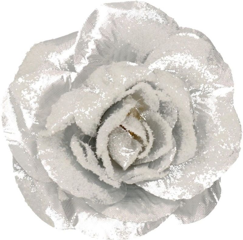 Decoris - Kerstboomversiering - Zilver Glitter - 12 cm - Ornament - Roos