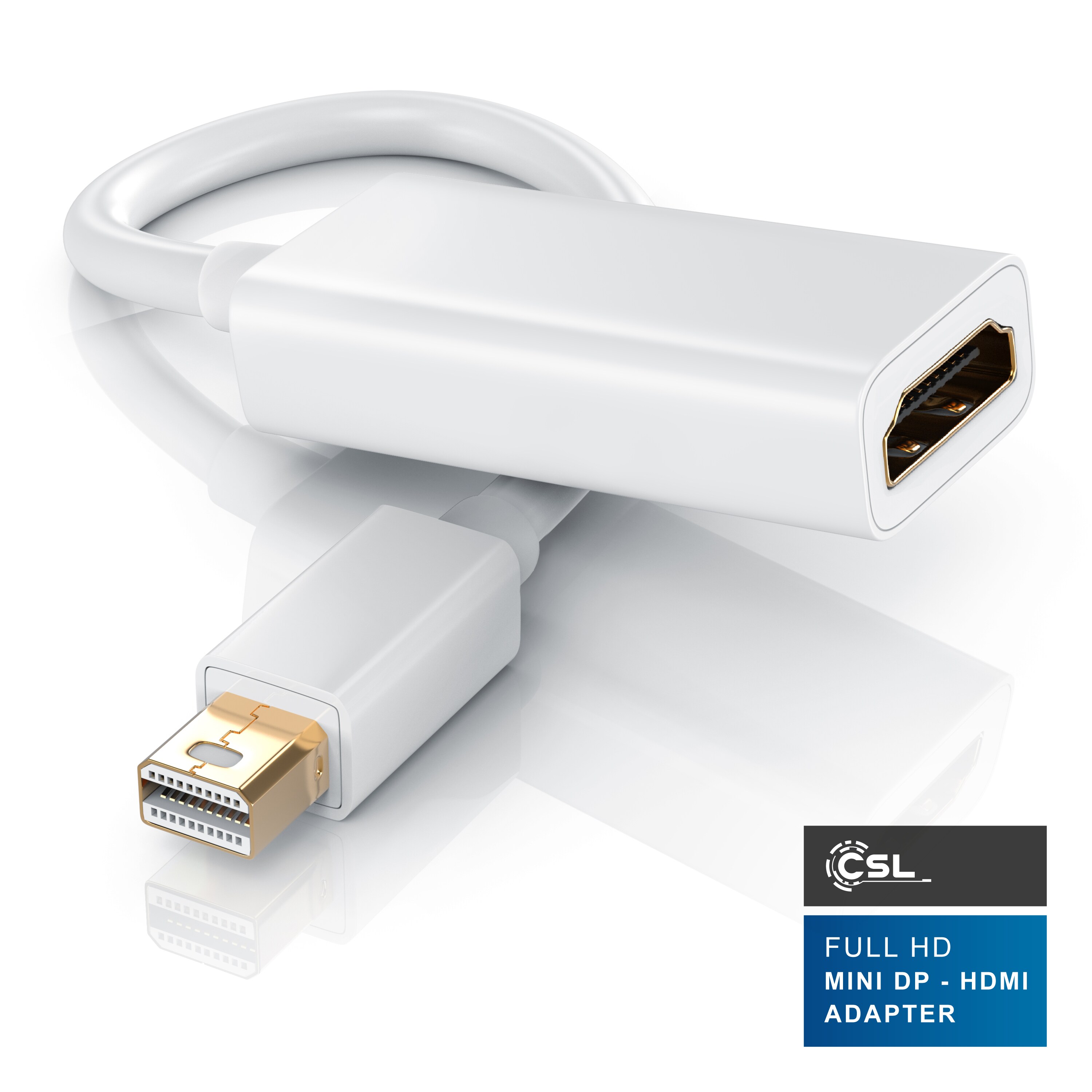 CSL Mini DisplayPort zu HDMI Adapter, Full HD MiniDP zu HDMI Buchse Konverter / Adapterkabel - 0,15m