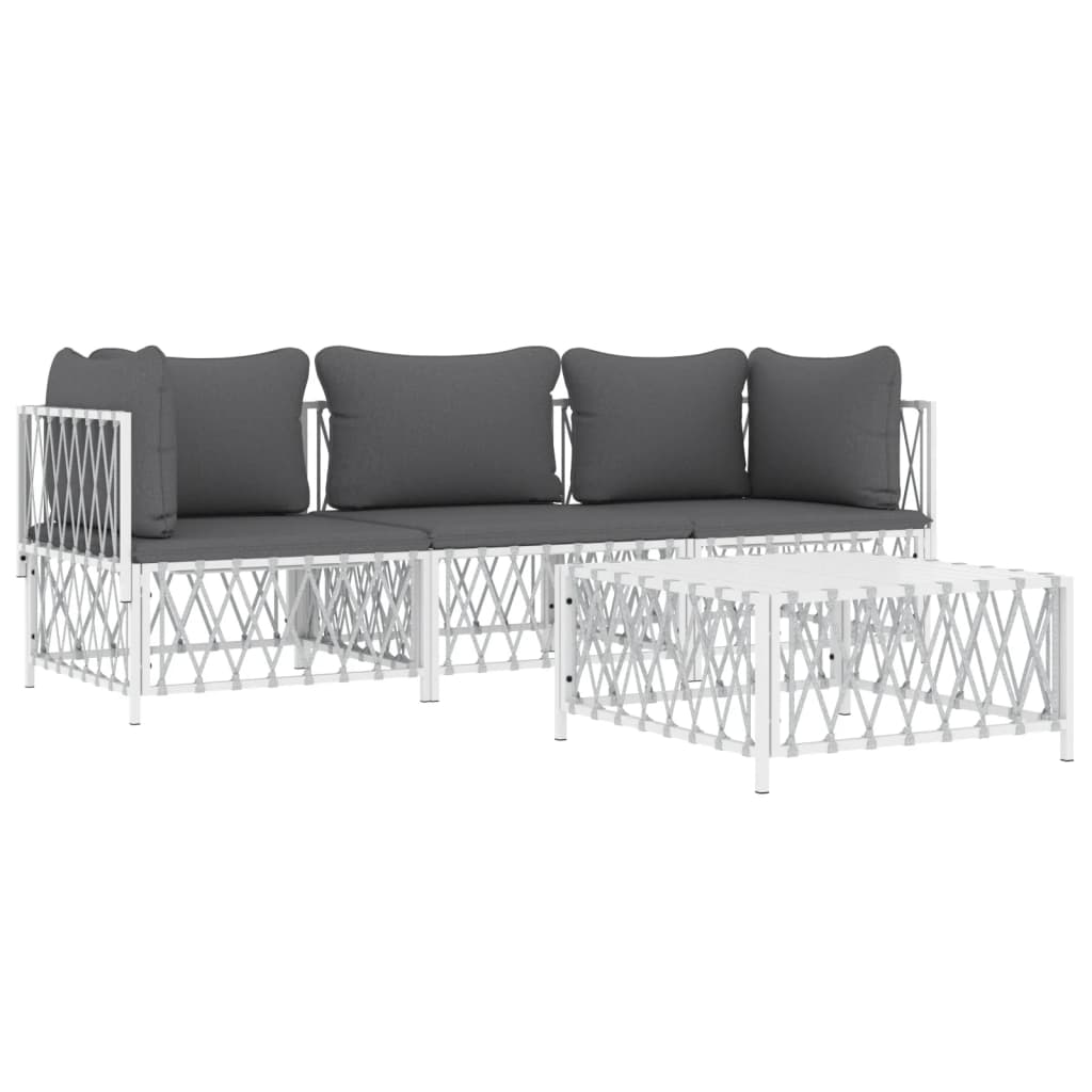 Salon de jardin meuble d'extérieur ensemble de mobilier 4 pièces avec coussins blanc acier