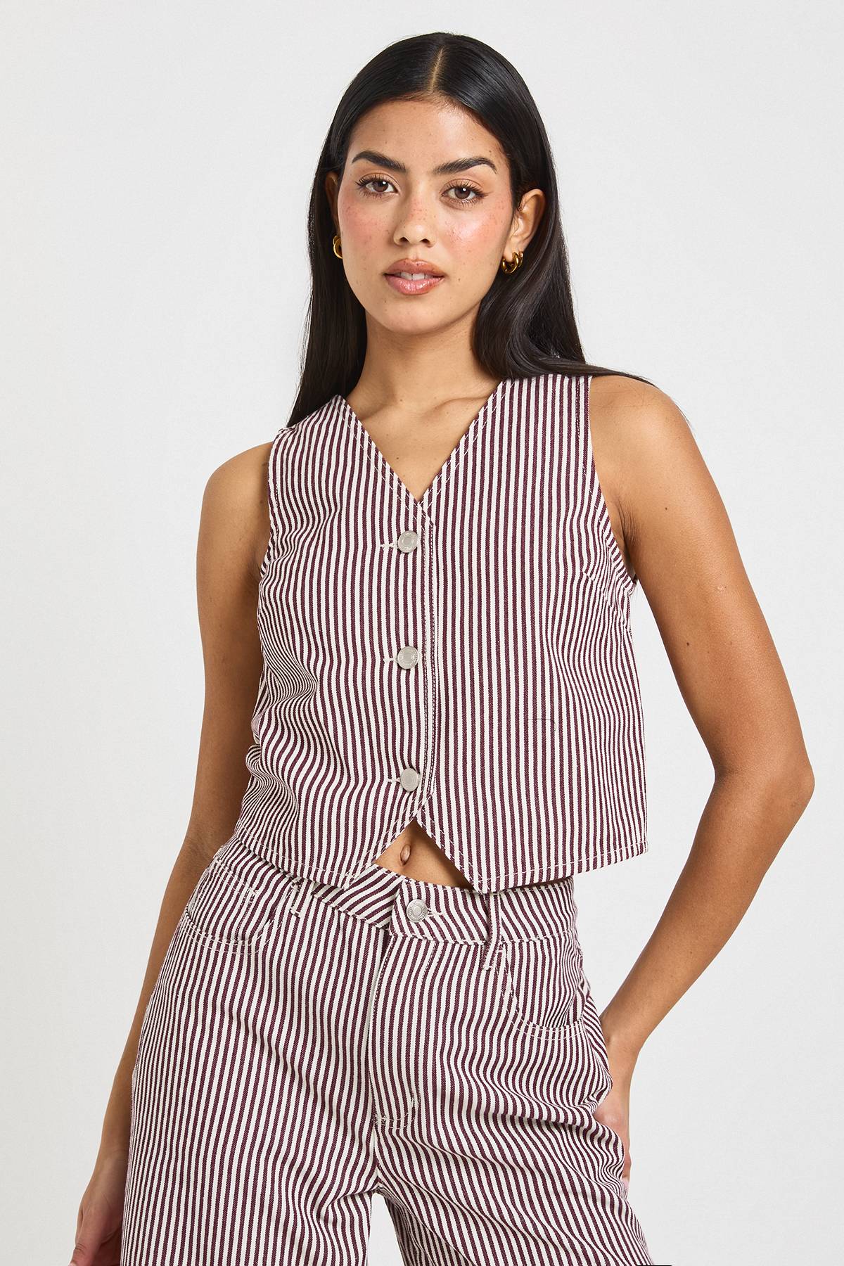 boohoo Gilet En Denim Rayé