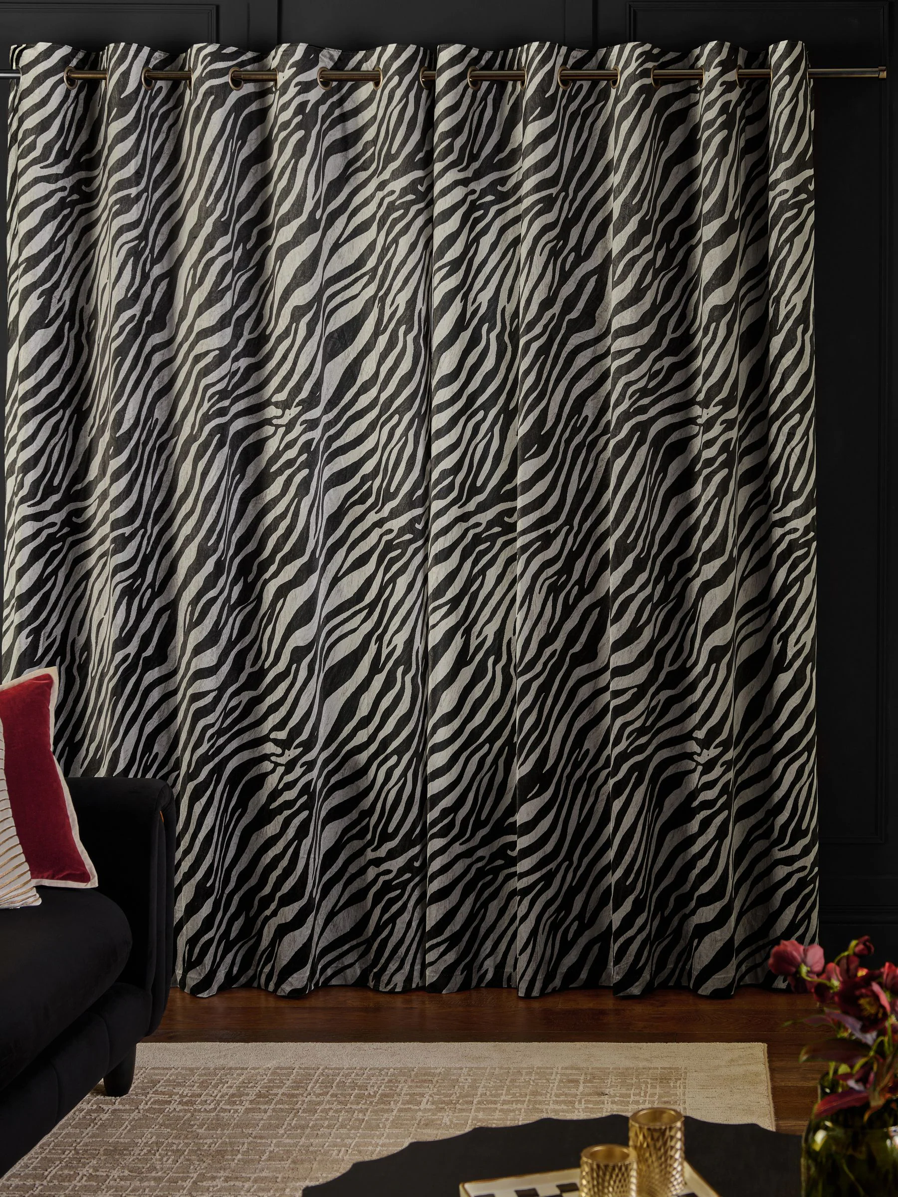 Velvet Zebra Print Eyelet Curtains