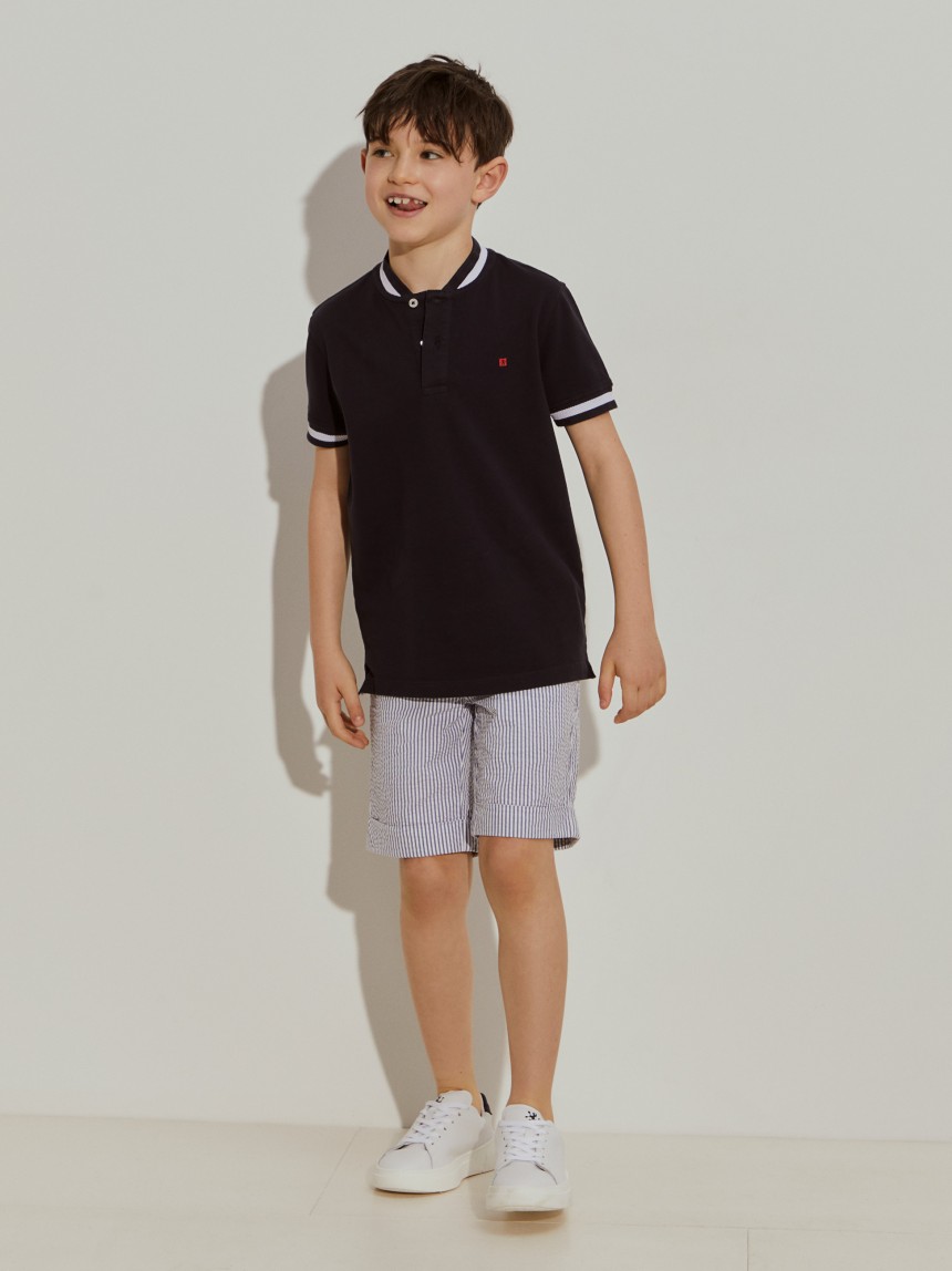 Polo piqué bicolor de algodão