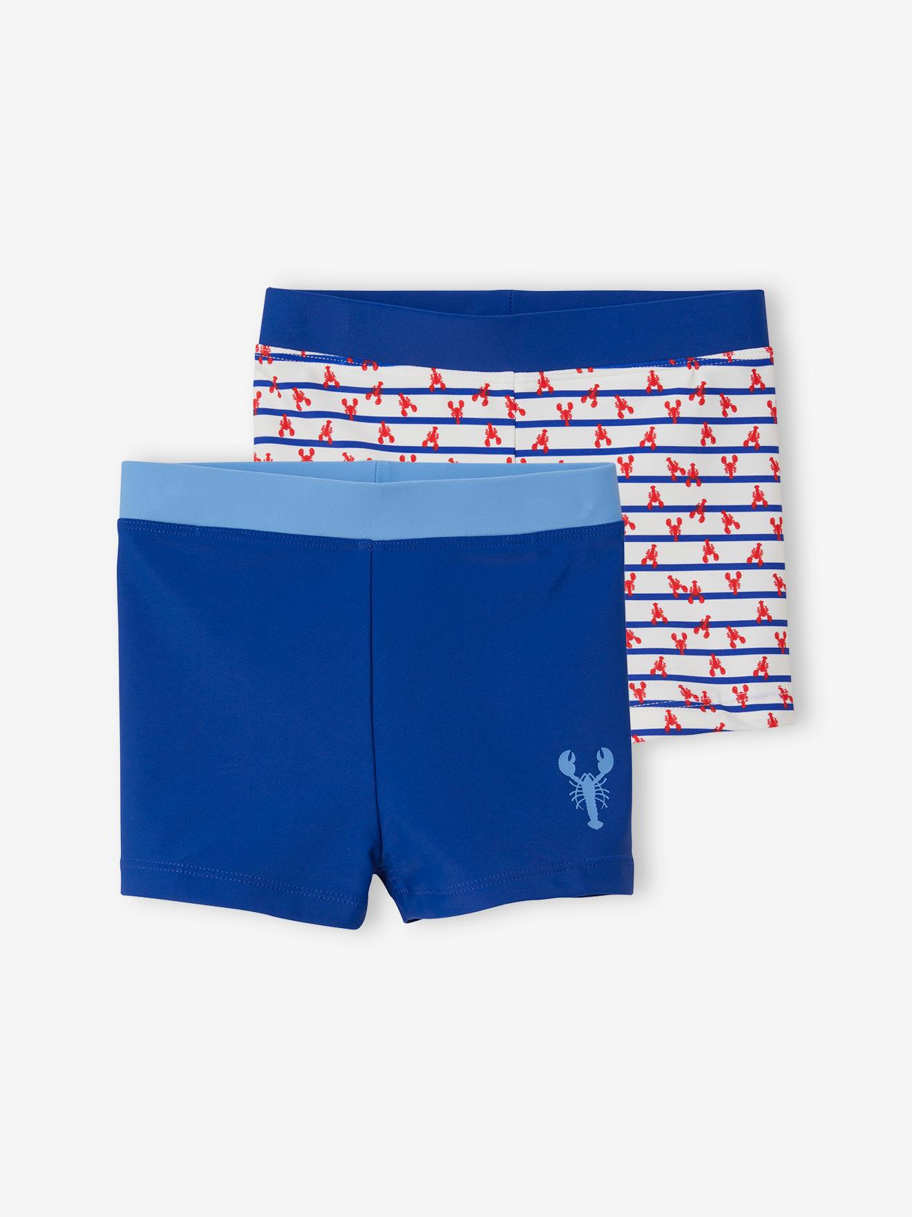Conjunto de 2 sungas boxer estampadas para meninos, azul escuro, bicolor/multicoloridas