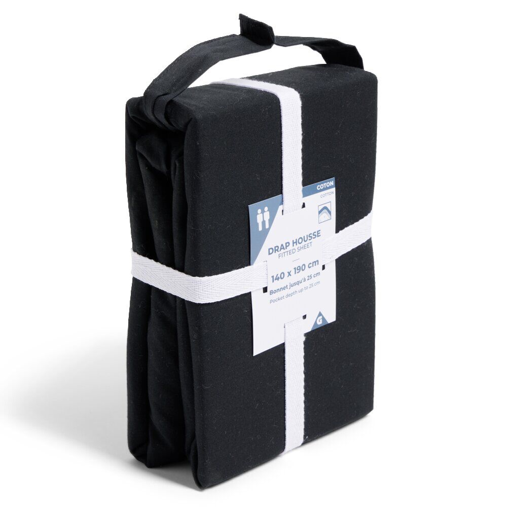 Drap housse 140x190cm 100% coton noir