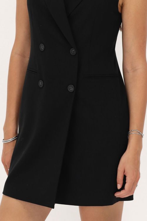 Zwarte mouwloze blazer jurk met reverskraag