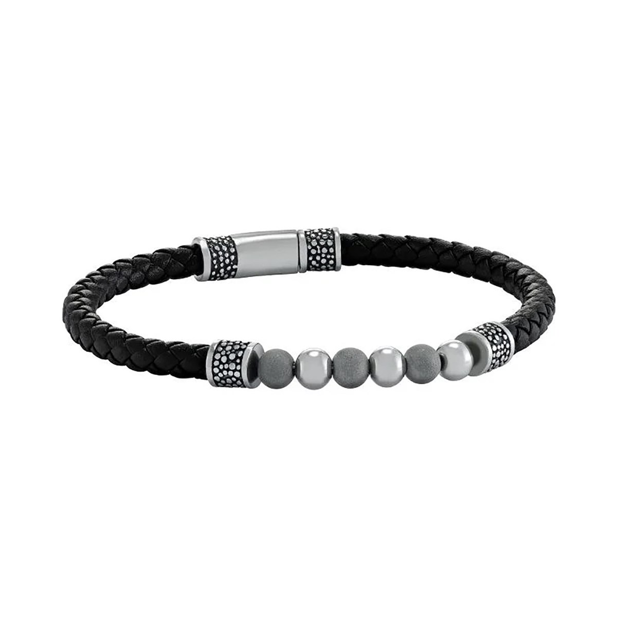 Bracelet homme Jourdan Phoenix cuir noir et acier