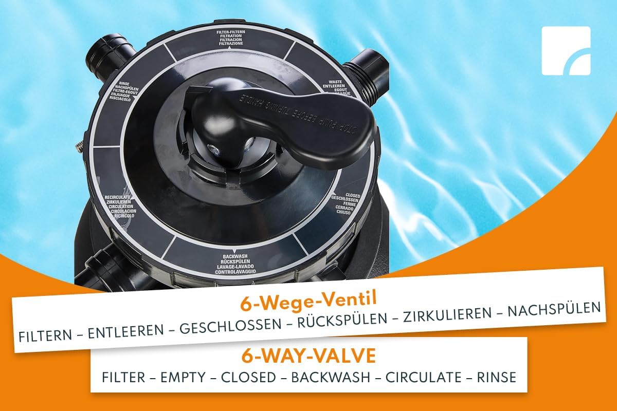 Steinbach Filteranlage Classic 250N – 040385 – Pumpe für Pools mit bis zu 19.000 l – Mit 7-Wege-Ventil mit Verstellhebel und Manometer