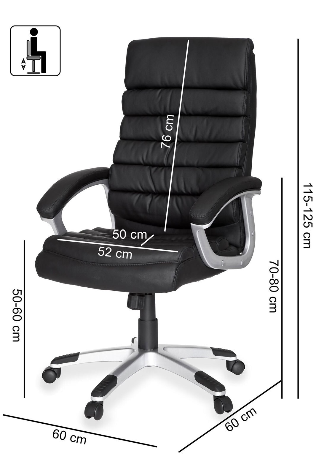 Bürostuhl Lederlook schwarz 60 x 125 cm