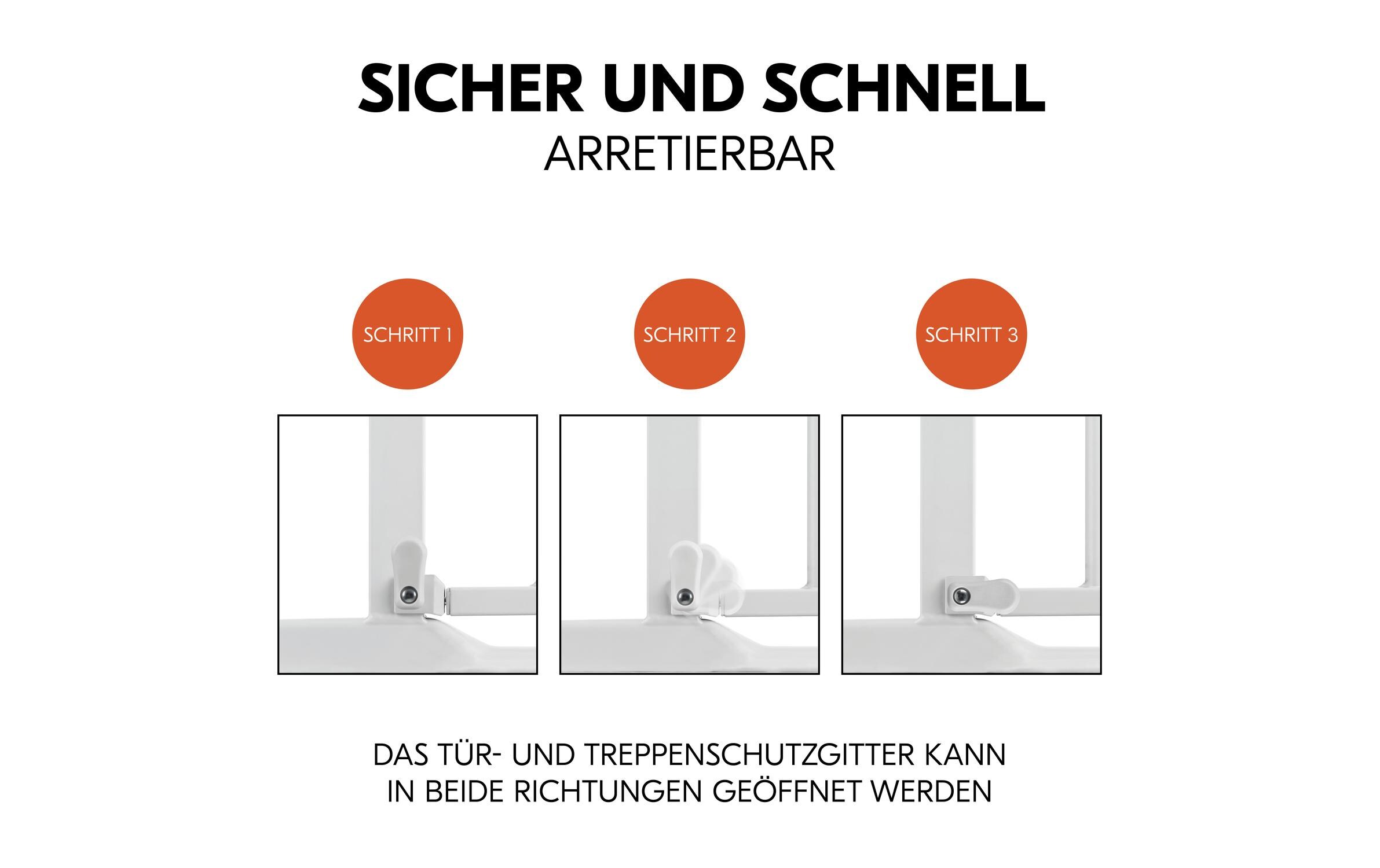 Türschutzgitter Clear Step 2 +21 cm WeissBarrierefreies, manuell schliessendes Tür- und Treppenschutzgitter-Set