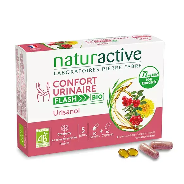 Naturactive Urisanol Flash Cranberry et 5 Huiles Essentielles 10 gélules et 10 capsules
