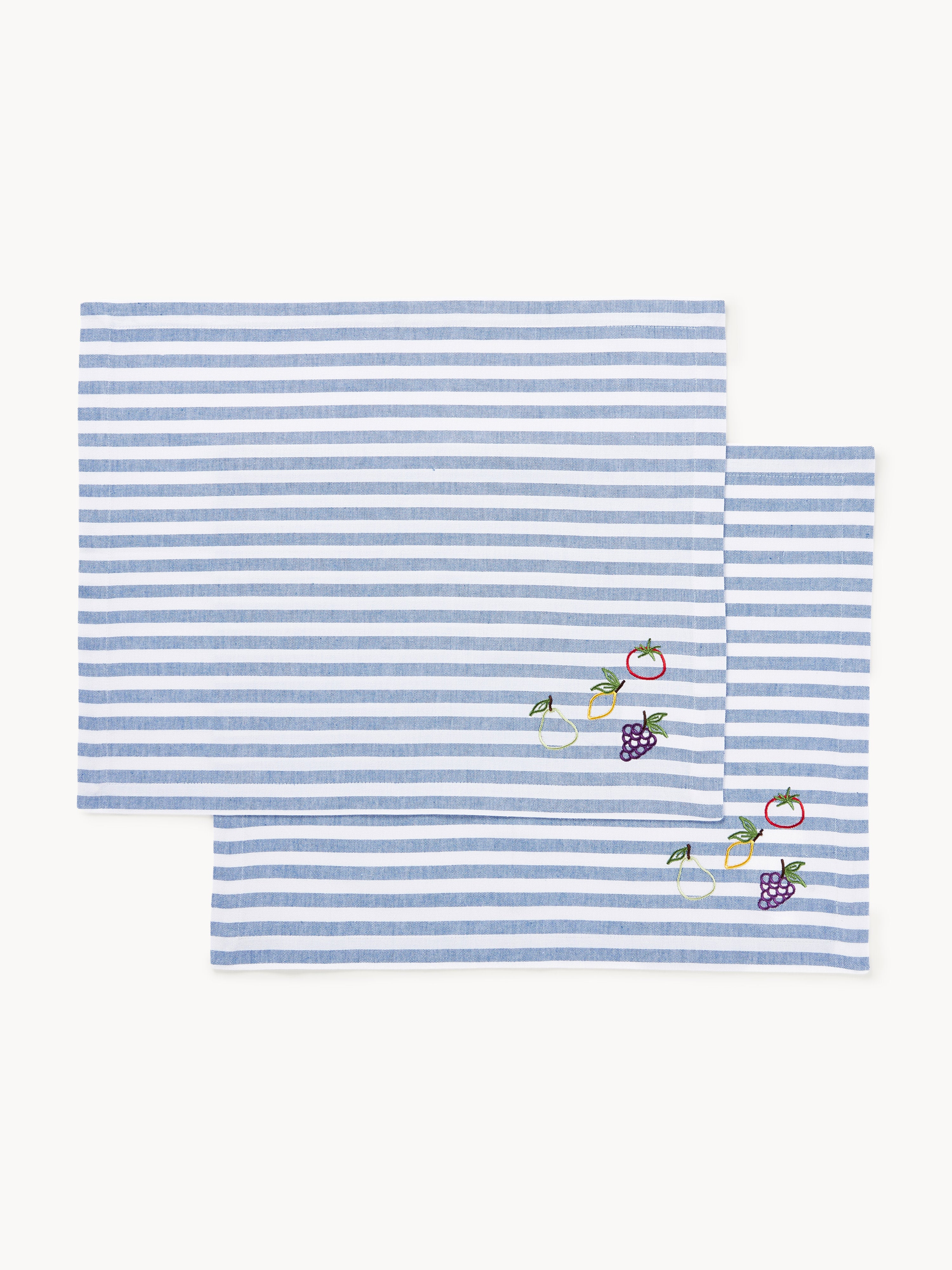 Gestreepte placemats Melony met geborduurde motieven, 2 stuks