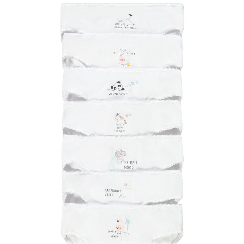 Lot de 7 culottes fantaisie semaine pour fille - Blanc