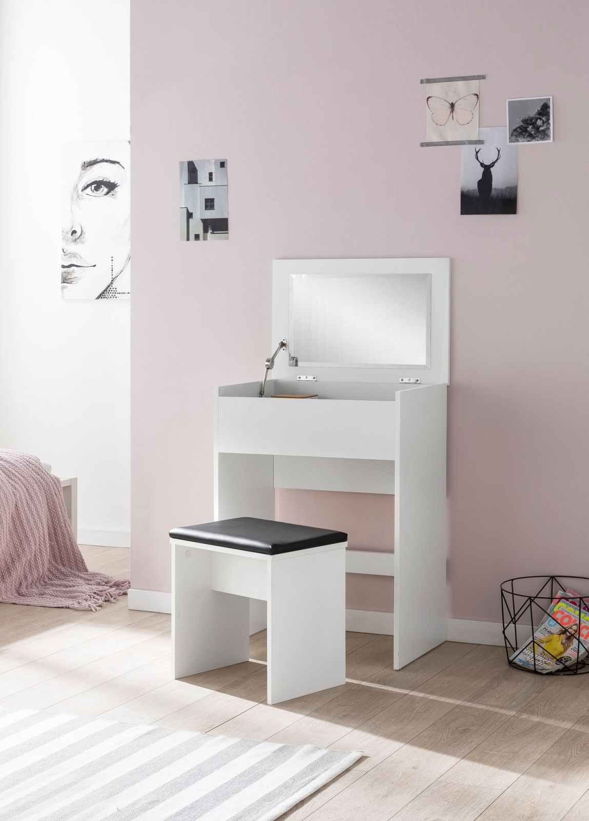 Schminktisch - weiß - mit Hocker und Spiegel - 81 cm breit