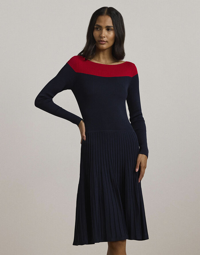 Lauren Ralph Lauren MATTE RAYON/NYLON-LS DRESS Lauren navy/festive red