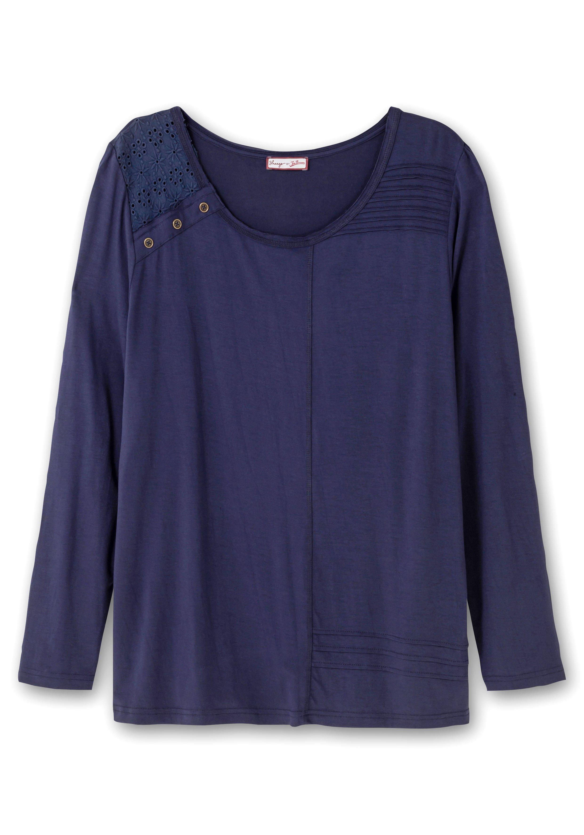 Langarmshirt mit Lochstickerei-Spitze und Biesen