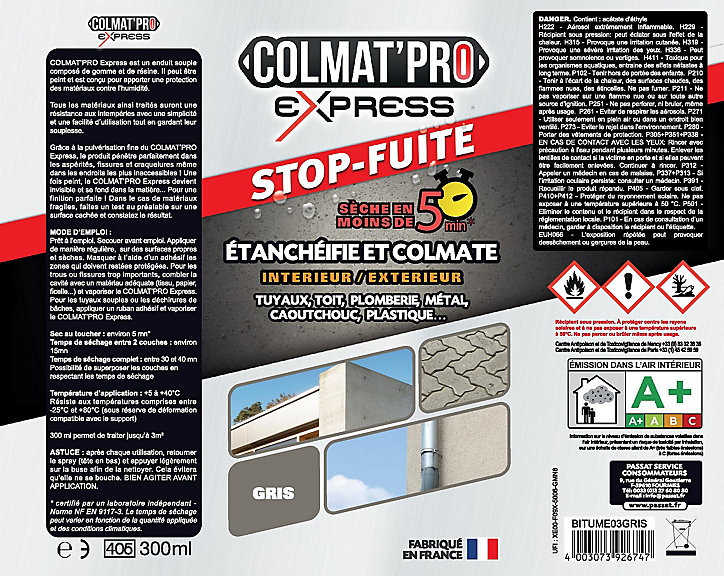 Colmatpro express 300 ml gris stop fuite