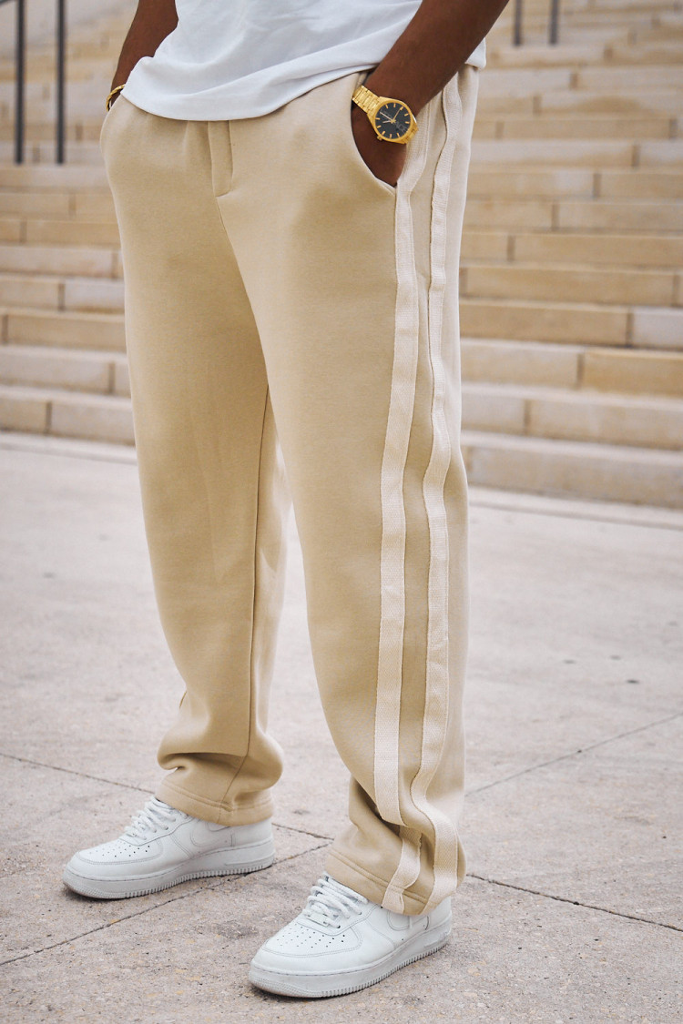 Jogging beige à bandes bicolore