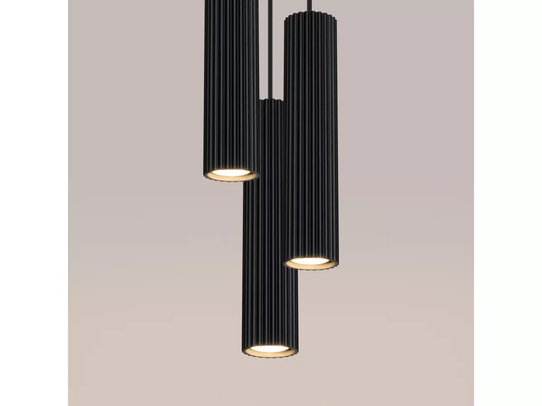 Lampe à suspension Karbon minimaliste en aluminium - 3 sources lumineuses - L.19,5 x H.108 cm - noir